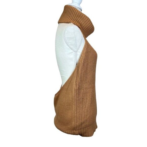Nude Brand Open Back Cowl Neck Cable Knit Sweater Camel Size S/M - Picture 2 of 11